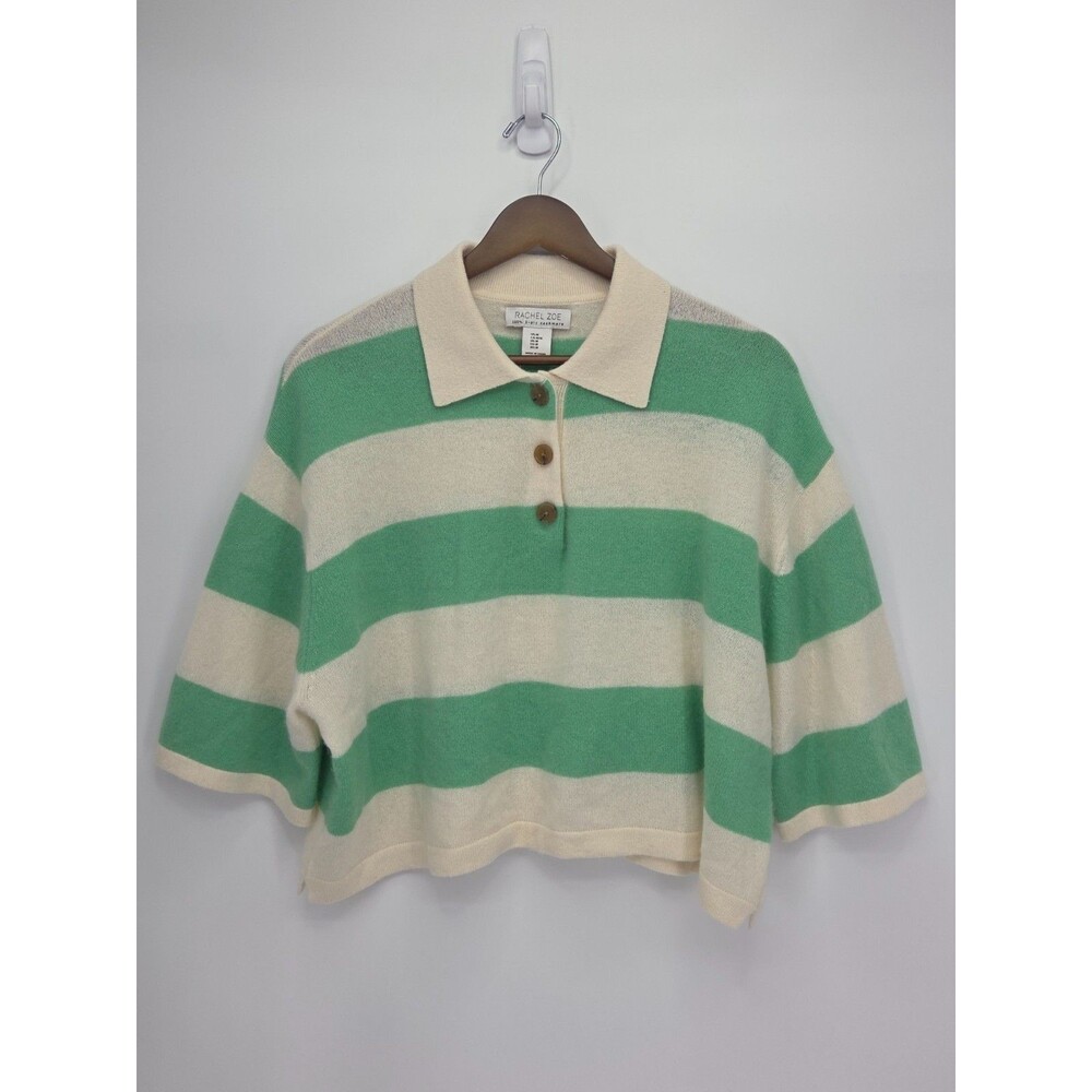 Rachel Zoe 2-Ply 100% Cashmere Striped Polo Sweater Striped Oversized Medium
